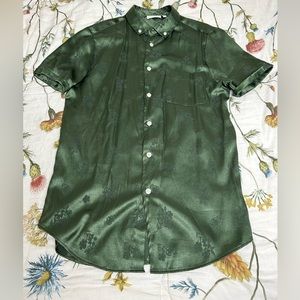 ASOS DESIGN Satin Shirt In Green Floral Jacquard (Men’s Small)